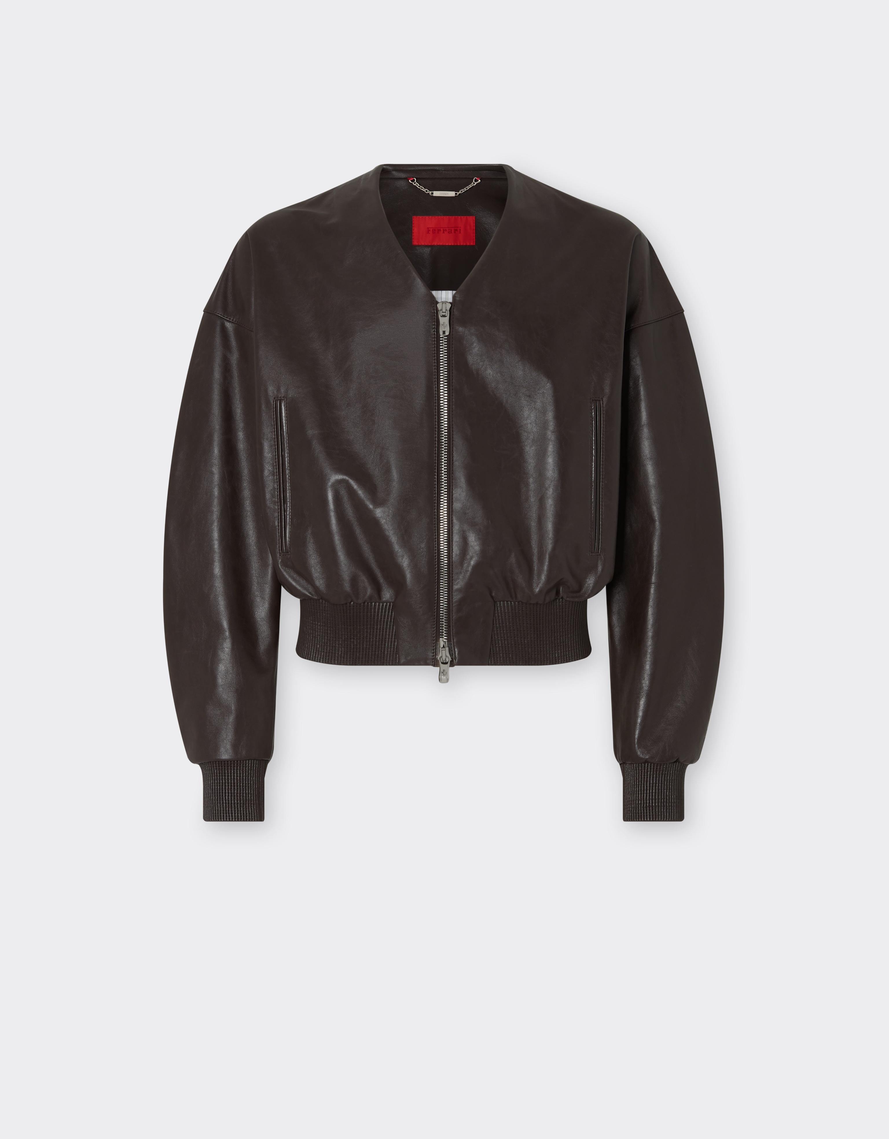 Leather Bomber Jacket with V-Neck