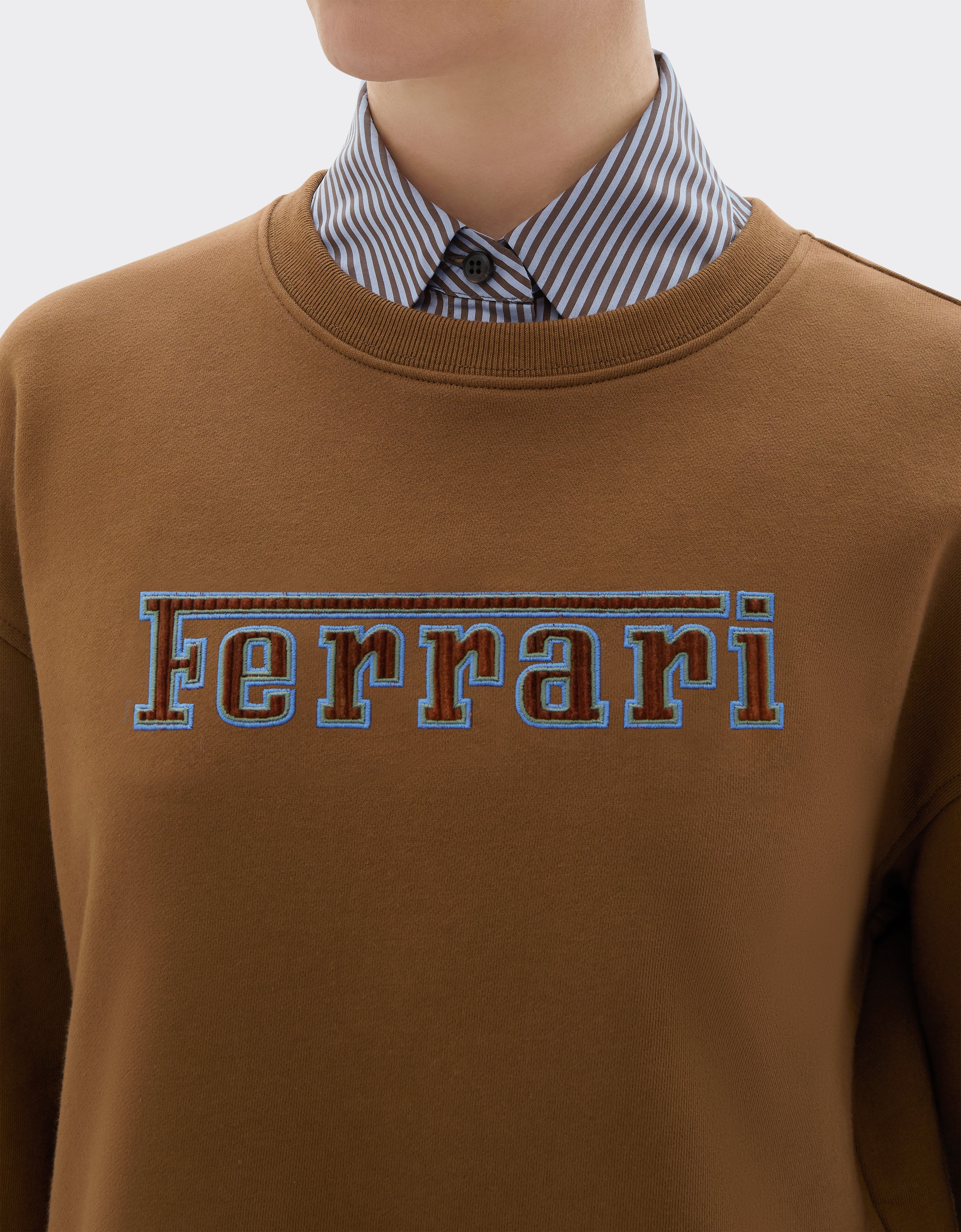 Cotton Crew-Neck Sweatshirt with Ferrari Logo