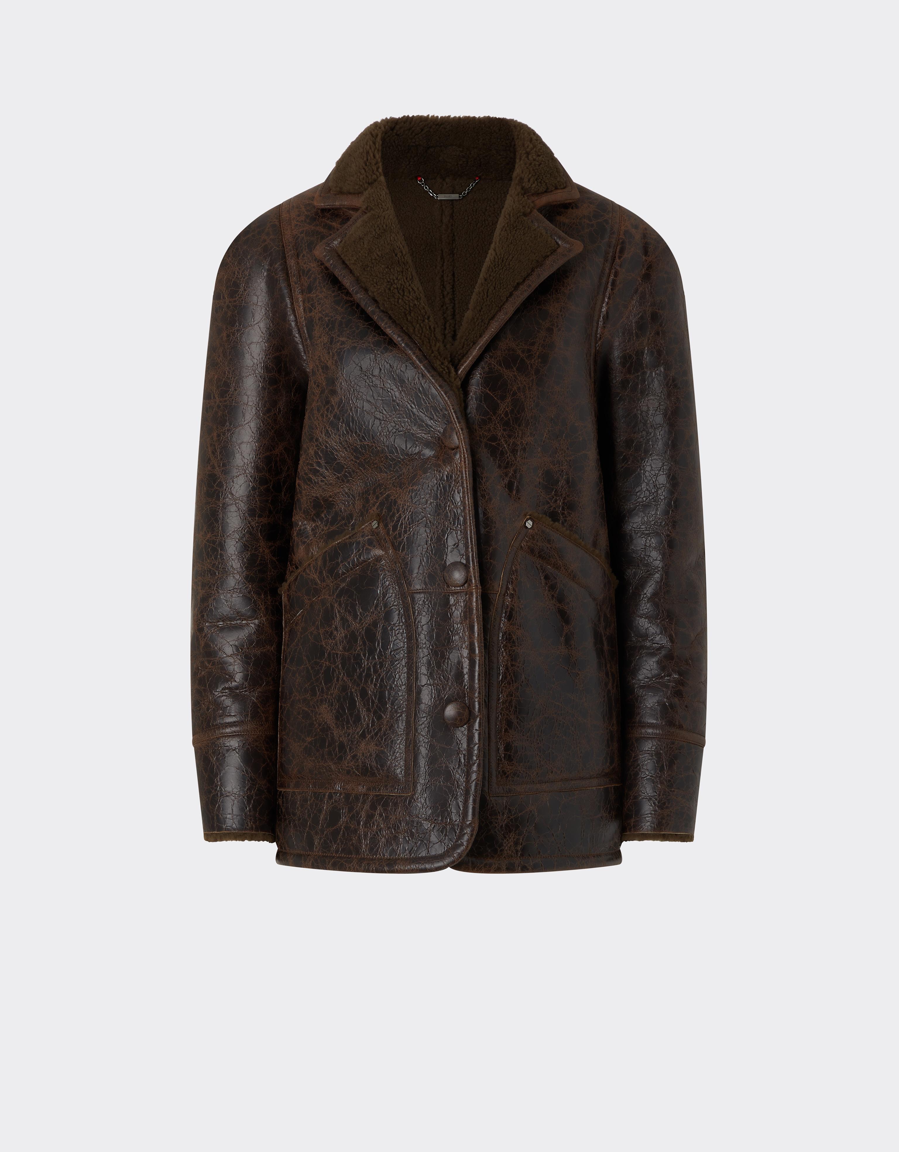 Ferrari Short Craquelé Lambskin Coat In Mimetico