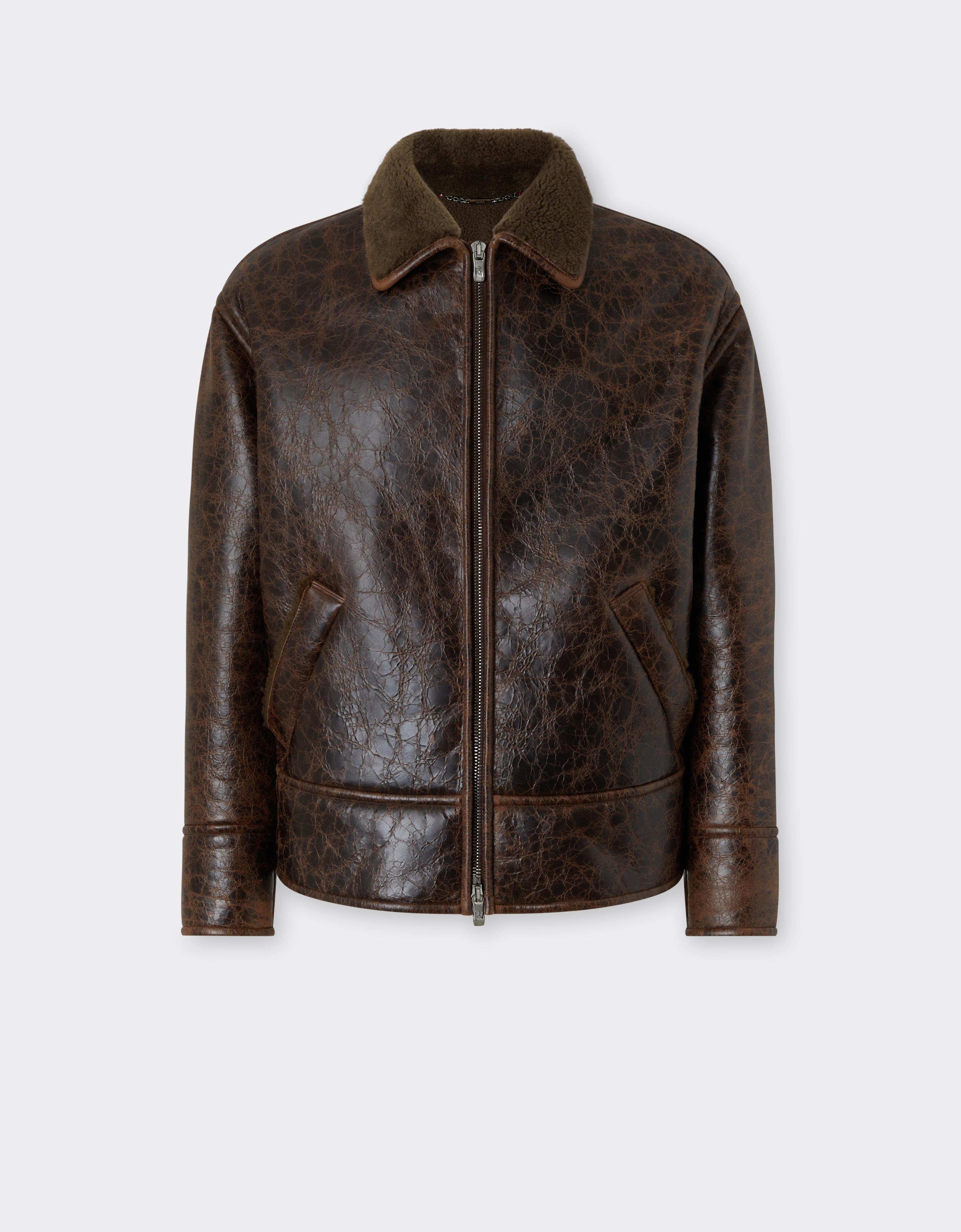 Ferrari Crackled Lambskin Jacket In Mimetico