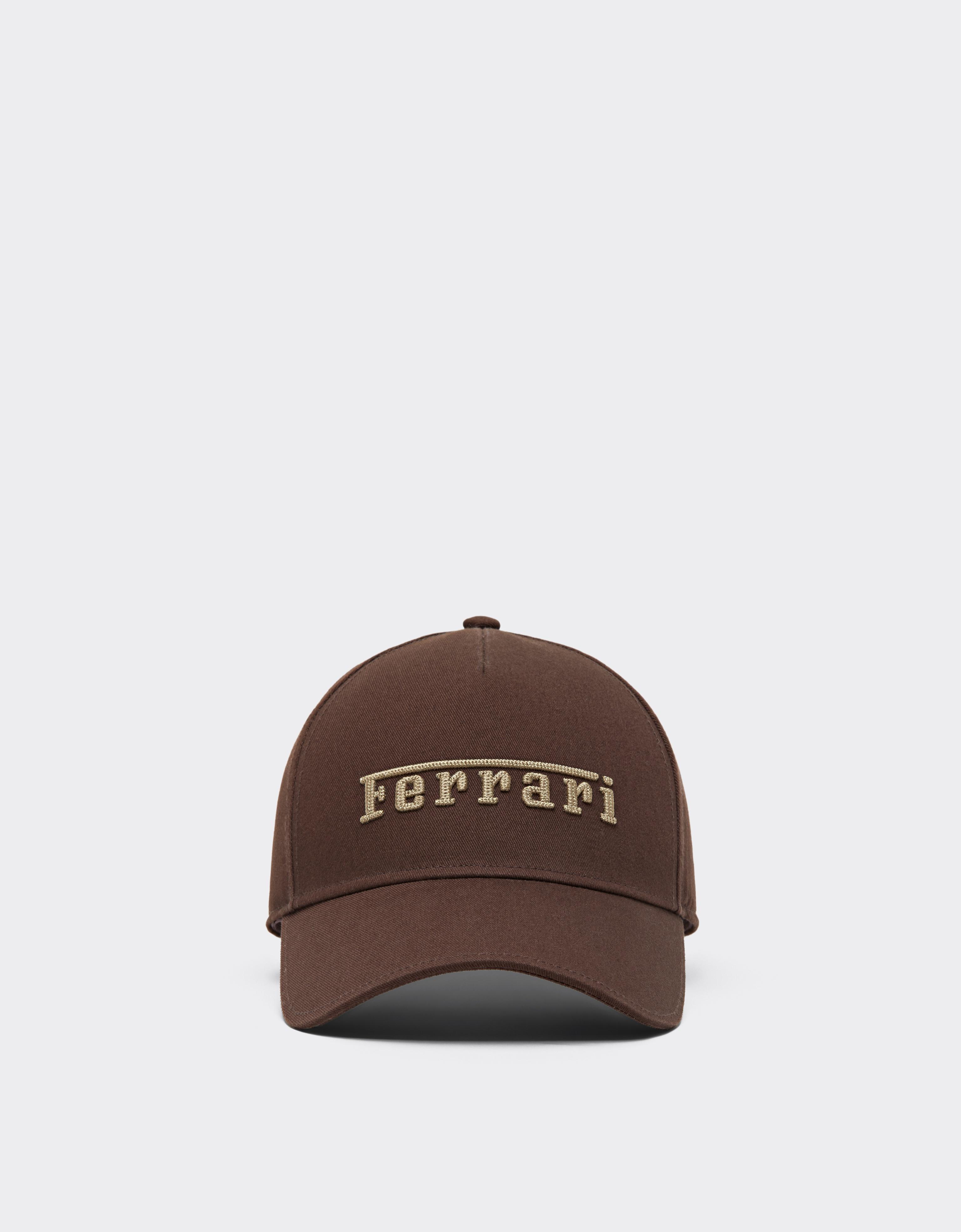 Ferrari Cotton Twill Baseball Cap With Embroidered Logo In Brown