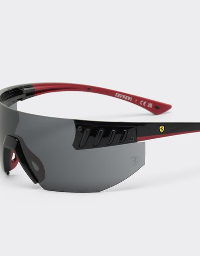 Scuderia Ferrari black goggle-style sunglasses with grey lenses