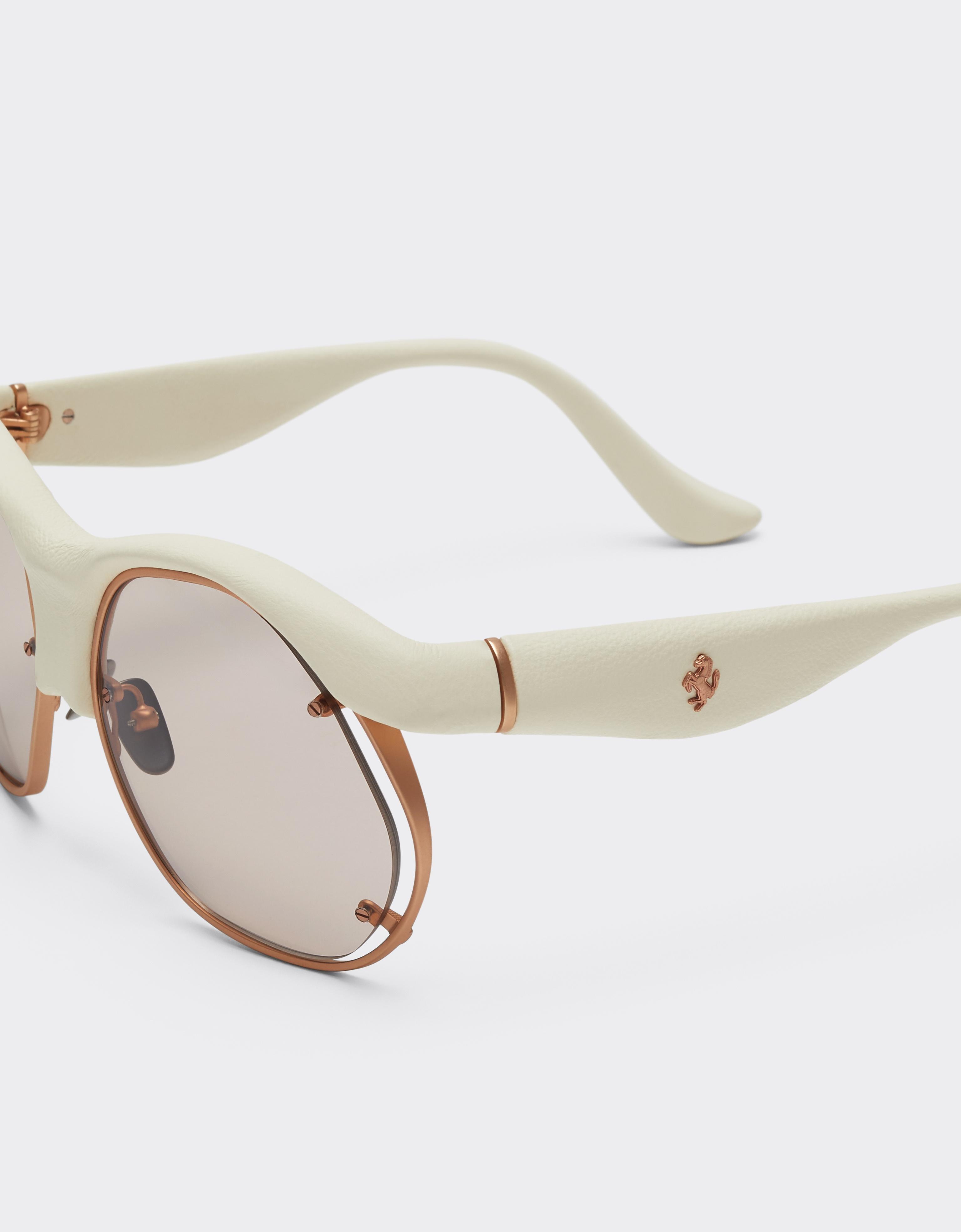 Injection-moulded, metal and ivory leather sunglasses with pink lenses
