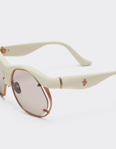 Lunettes de soleil en matière injectée, métal et cuir ivoire avec verres roses
