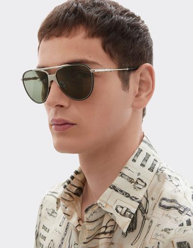 Sunglasses in  polishedsilver-colouredmetal  with dark green lenses