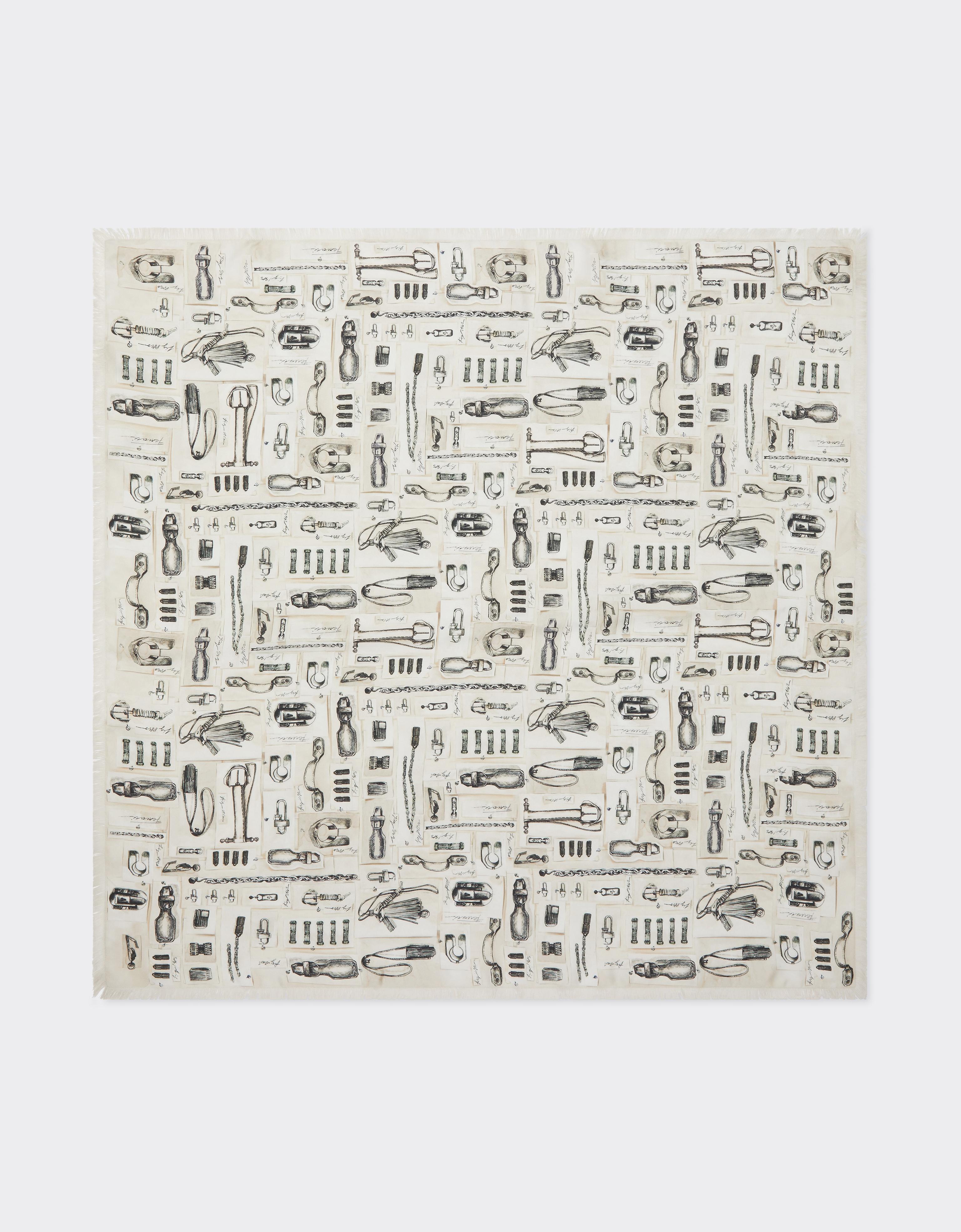 Ferrari Silk Scarf With  Officina Print In White