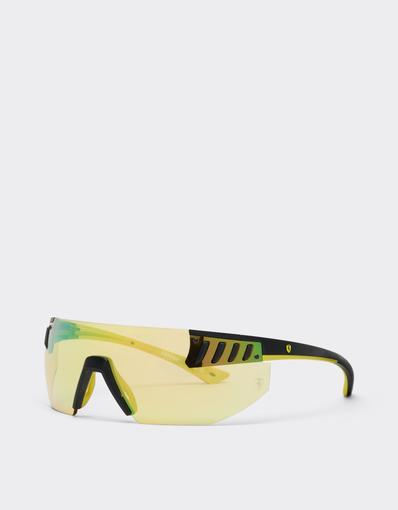 Scuderia Ferrari black goggle-style sunglasses with yellow lenses