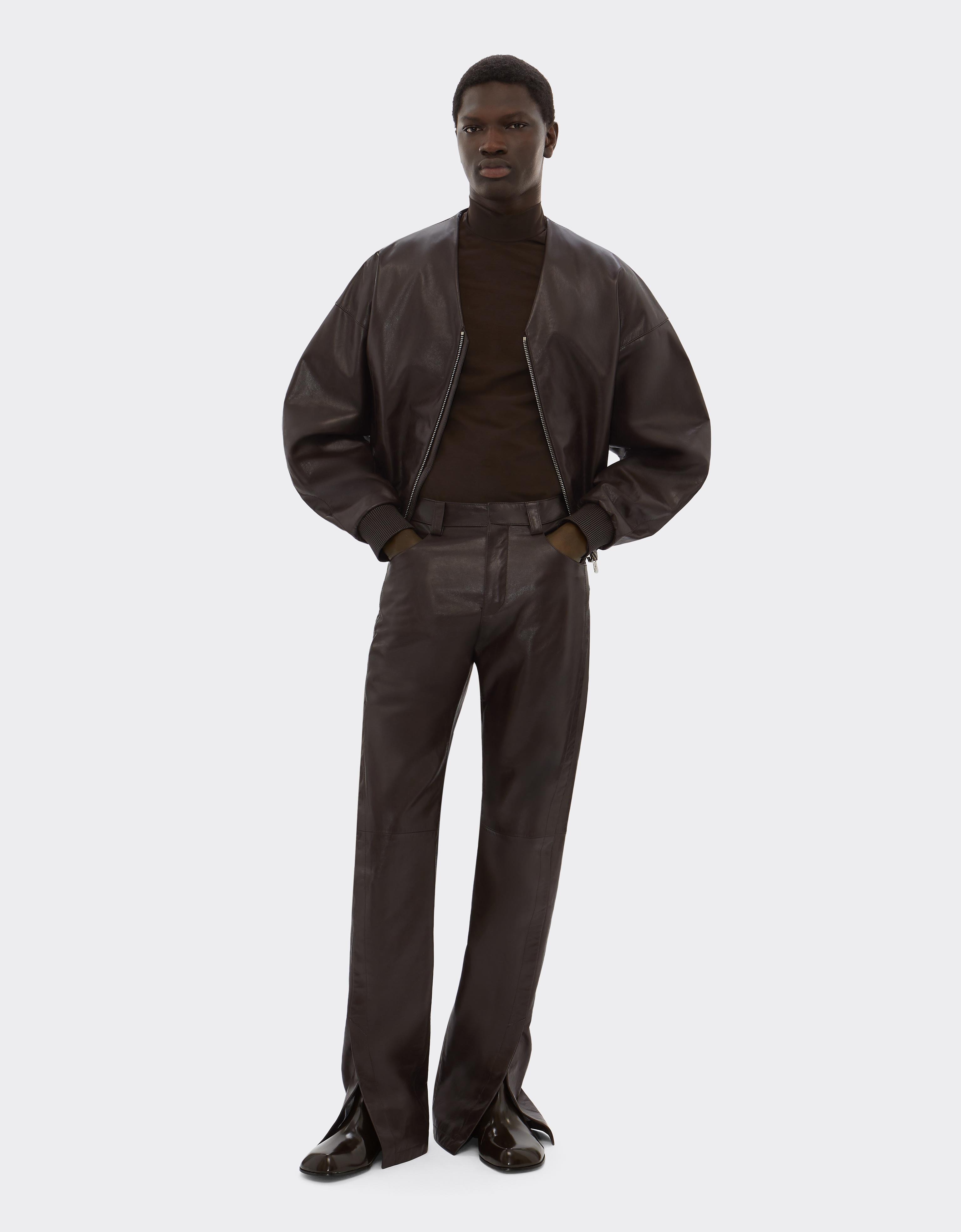 Glossy Leather Trousers with Slit