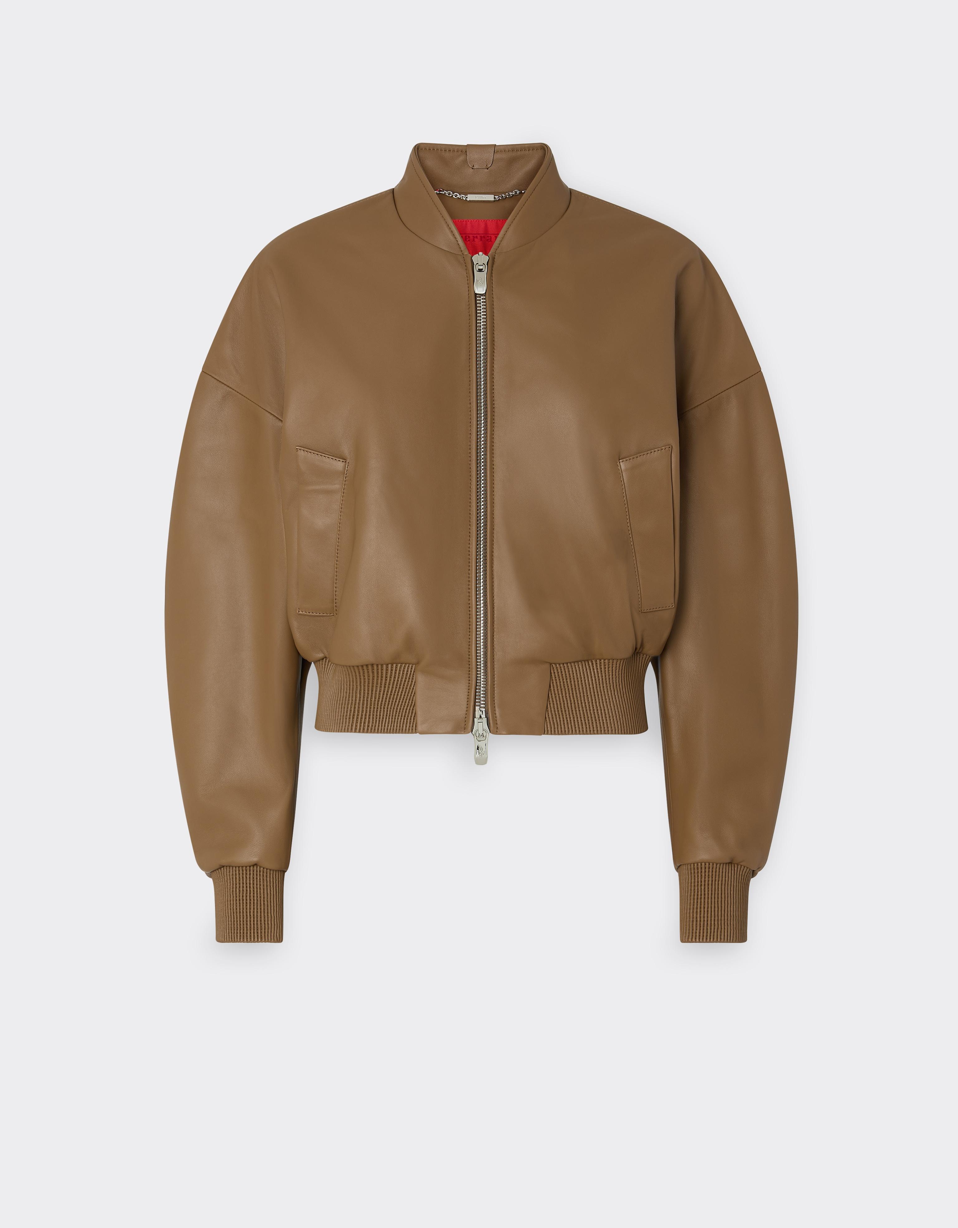 Ferrari Cropped Nappa Bomber Jacket In Brown