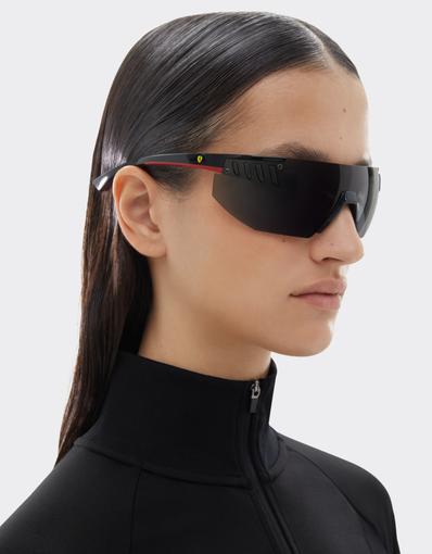 Scuderia Ferrari black goggle-style sunglasses with grey lenses