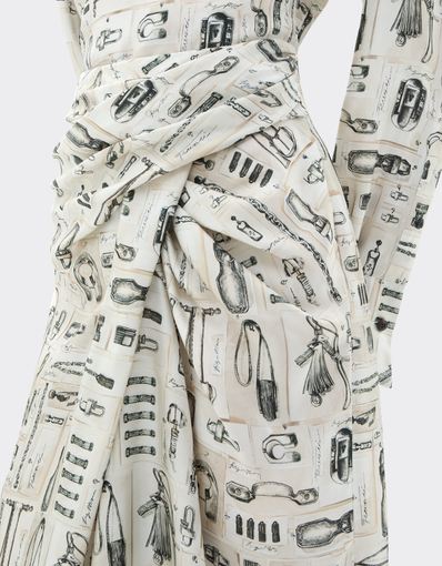Silk Twill Skirt with Officina Print