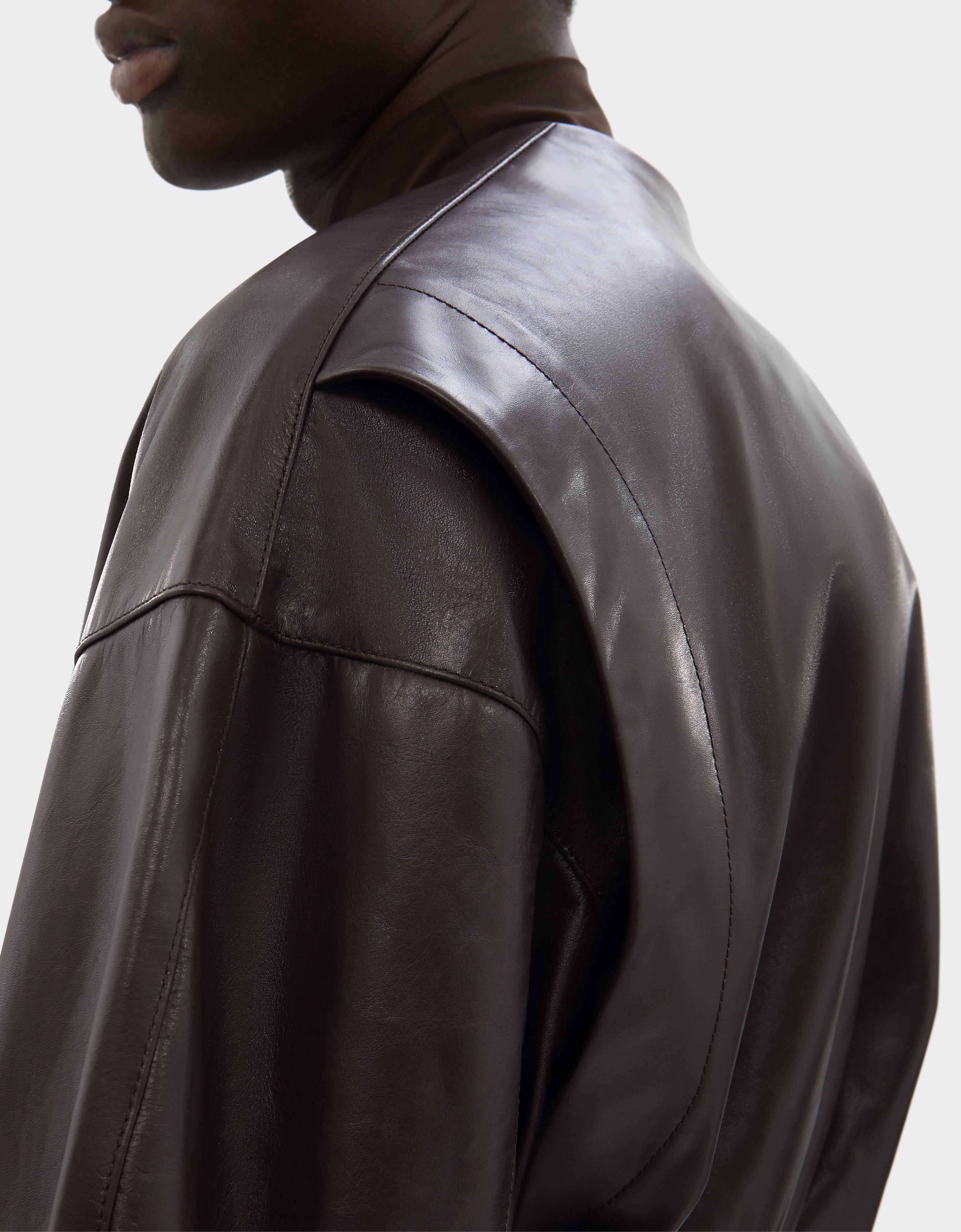Leather Bomber Jacket with V-Neck