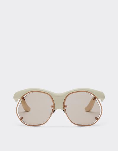 Lunettes de soleil en matière injectée, métal et cuir ivoire avec verres roses