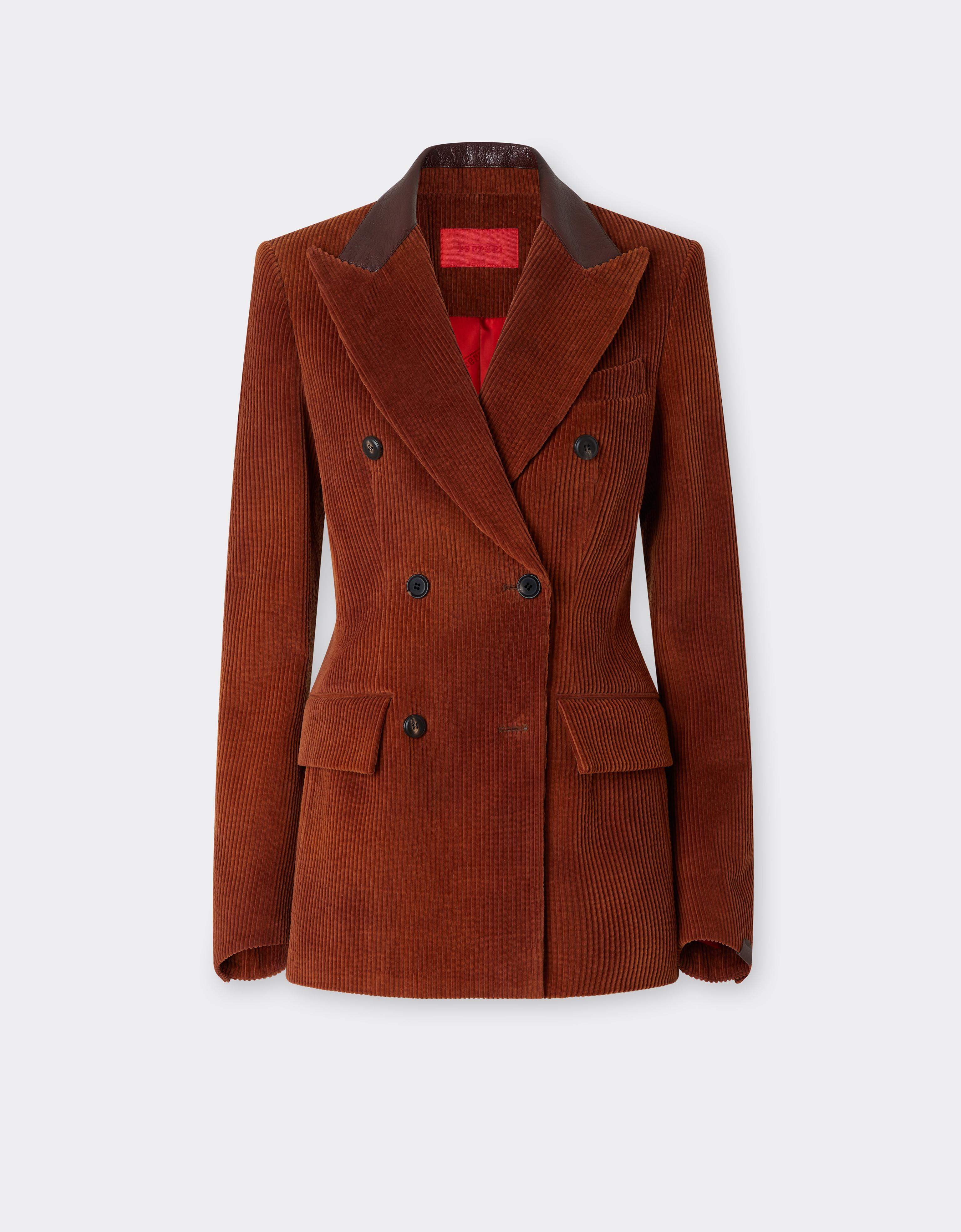 Ferrari Double-breasted Blazer In Ribbed Velvet In Terra Bruciata