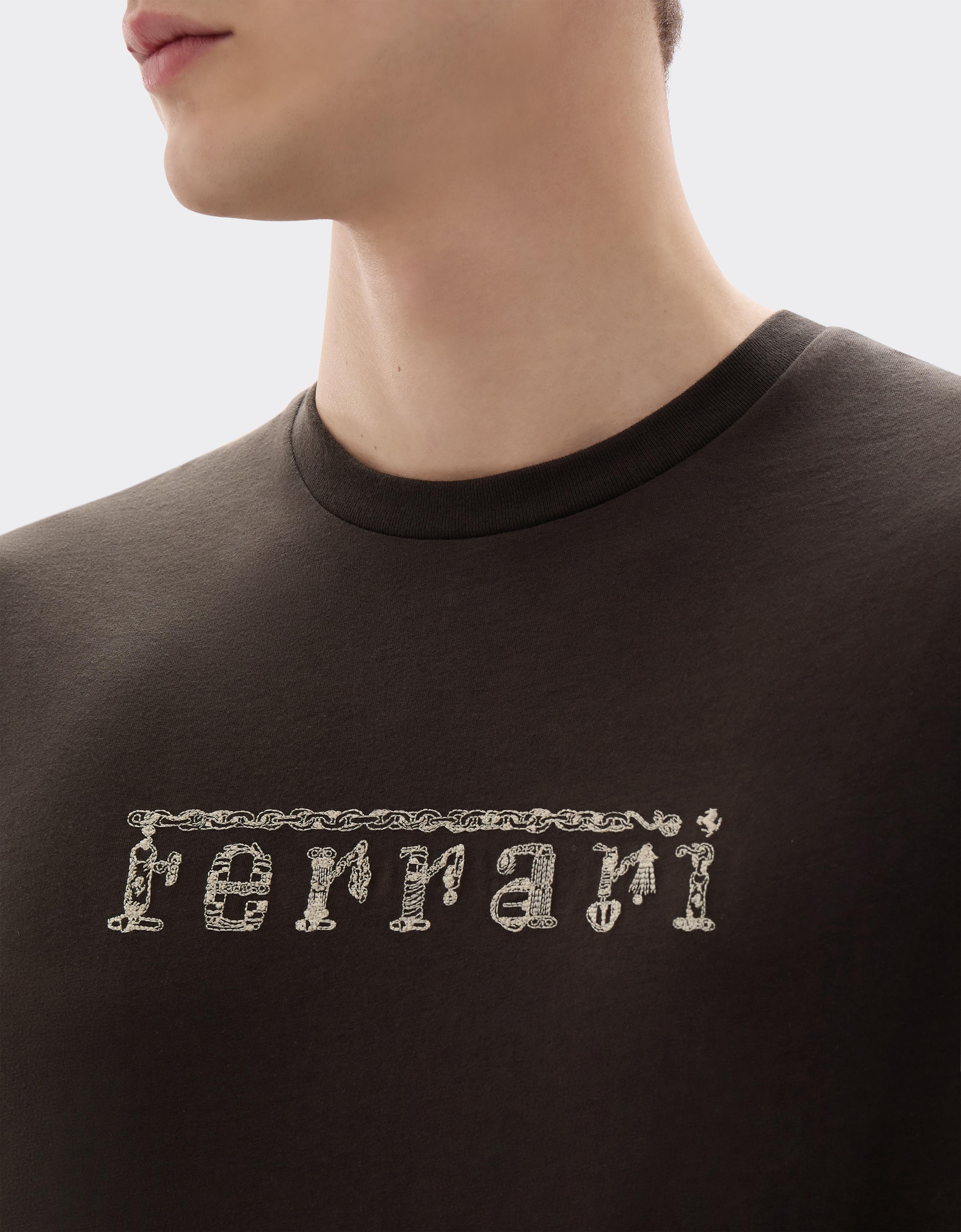 Cotton T-shirt with Embroidered Ferrari Logo