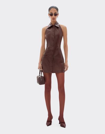 Leather Mini Dress with Halter Neck