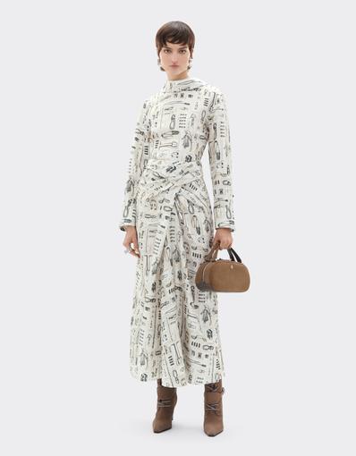Silk Twill Skirt with Officina Print