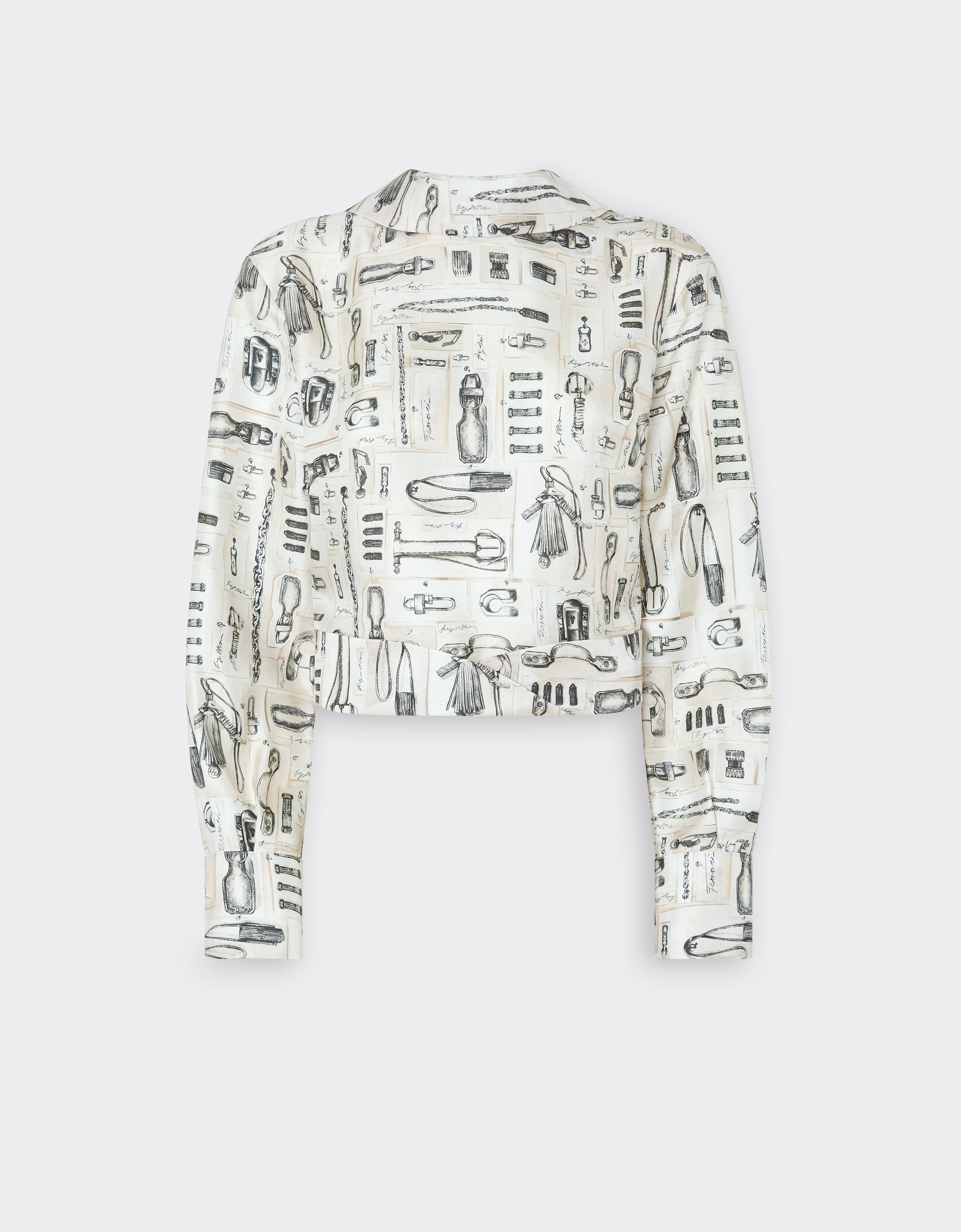Ferrari Silk Twill Blouse With Officina Print In Avorio