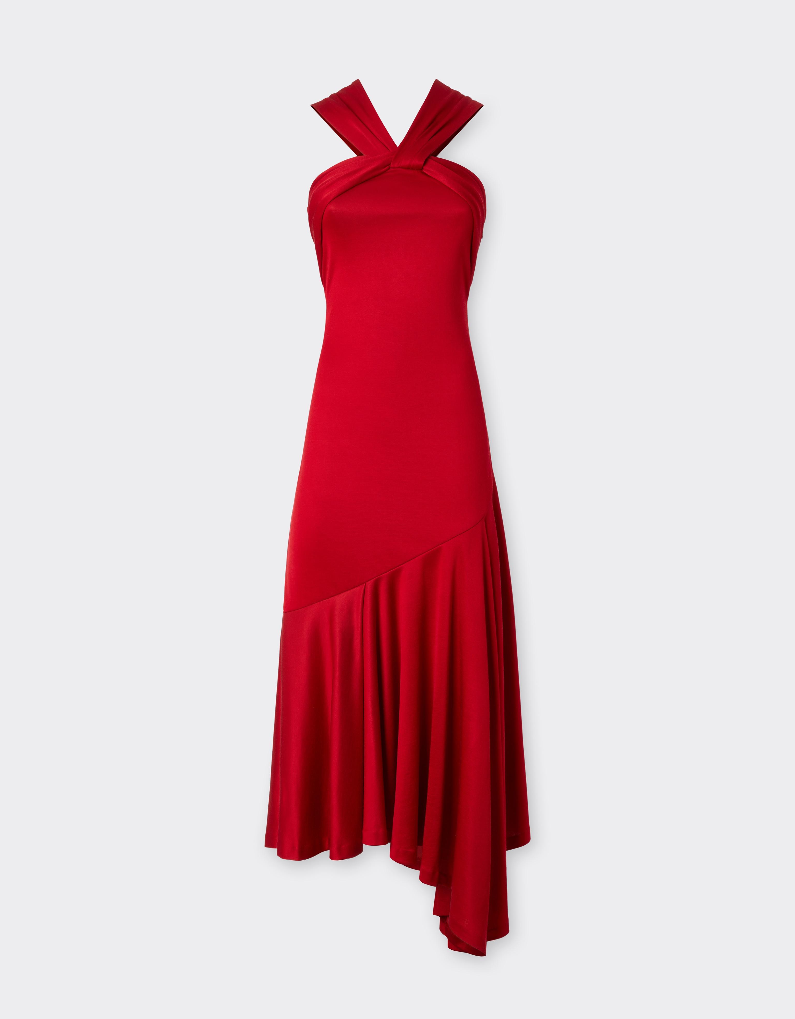 Ferrari Halter-neck Dress With Asymmetrical Hem In Rosso Magma