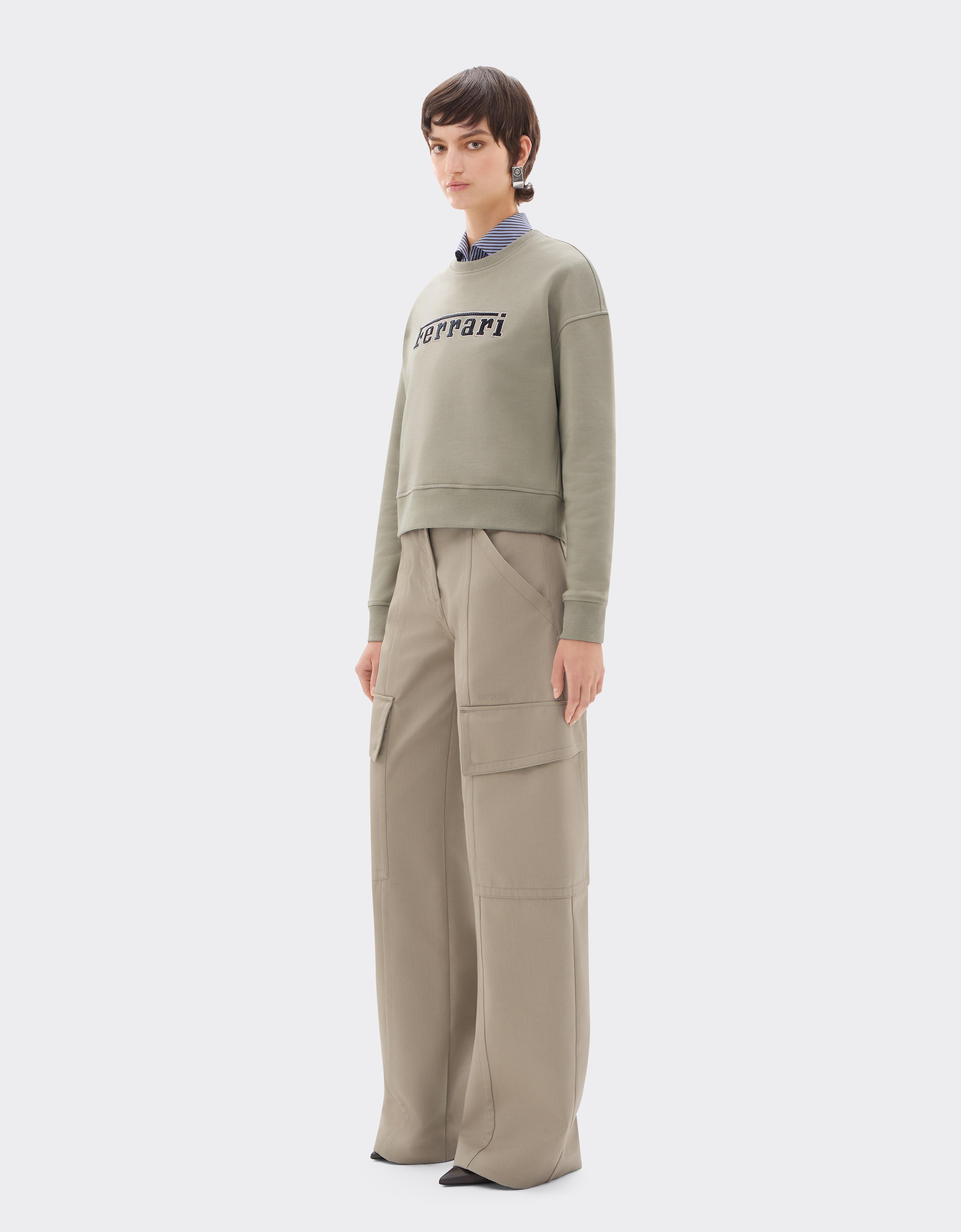 Cotton Crew-Neck Sweatshirt with Ferrari Logo