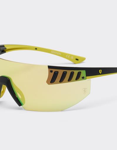 Scuderia Ferrari black goggle-style sunglasses with yellow lenses