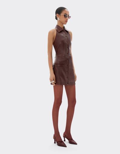 Leather Mini Dress with Halter Neck