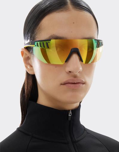 Scuderia Ferrari black goggle-style sunglasses with yellow lenses