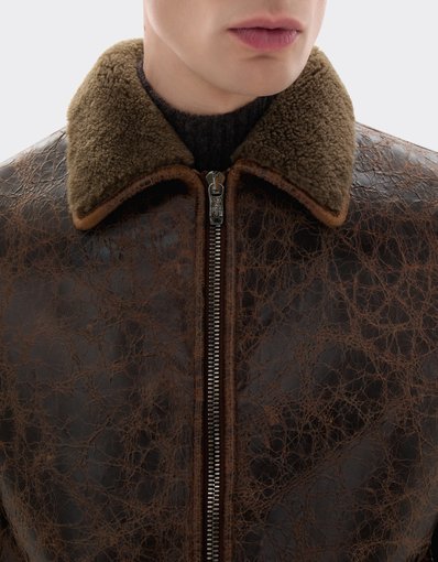 Blouson en peau d'agneau craquelée