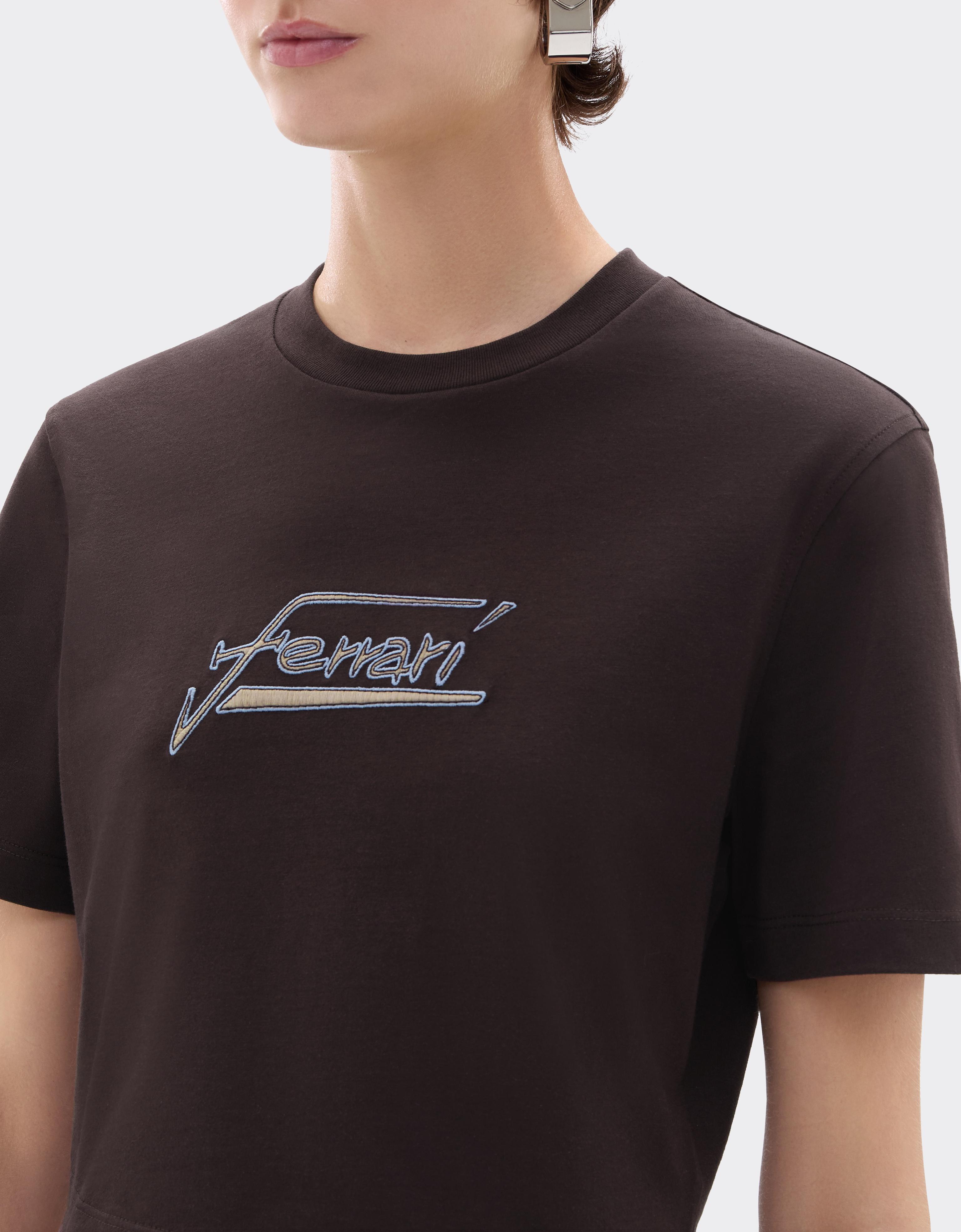 T-shirt Crop in Cotone con Logo Ricamato