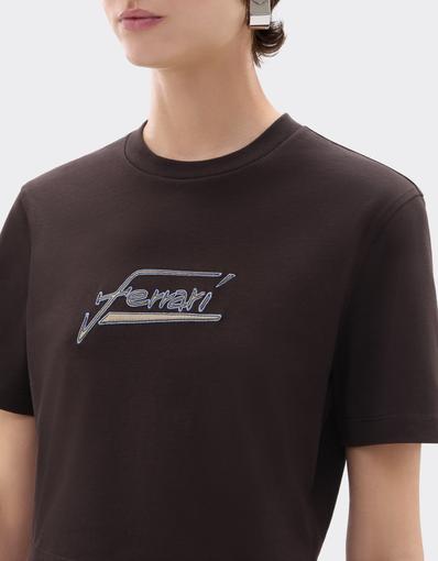 Crop-top T-shirt in cotton with embroidered logo