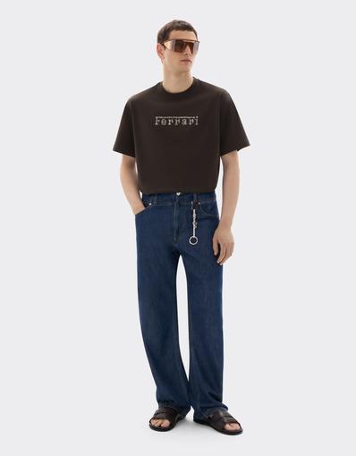 Camiseta de algodón con el logotipo de Ferrari bordado
