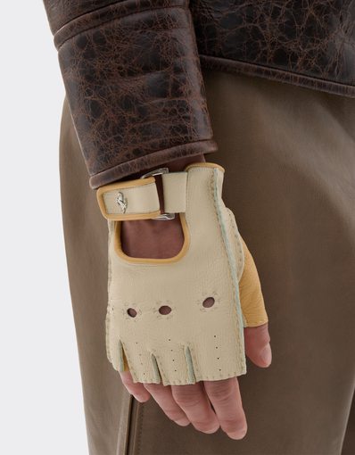 Fingerless Leather Gloves with Prancing Horse Logo