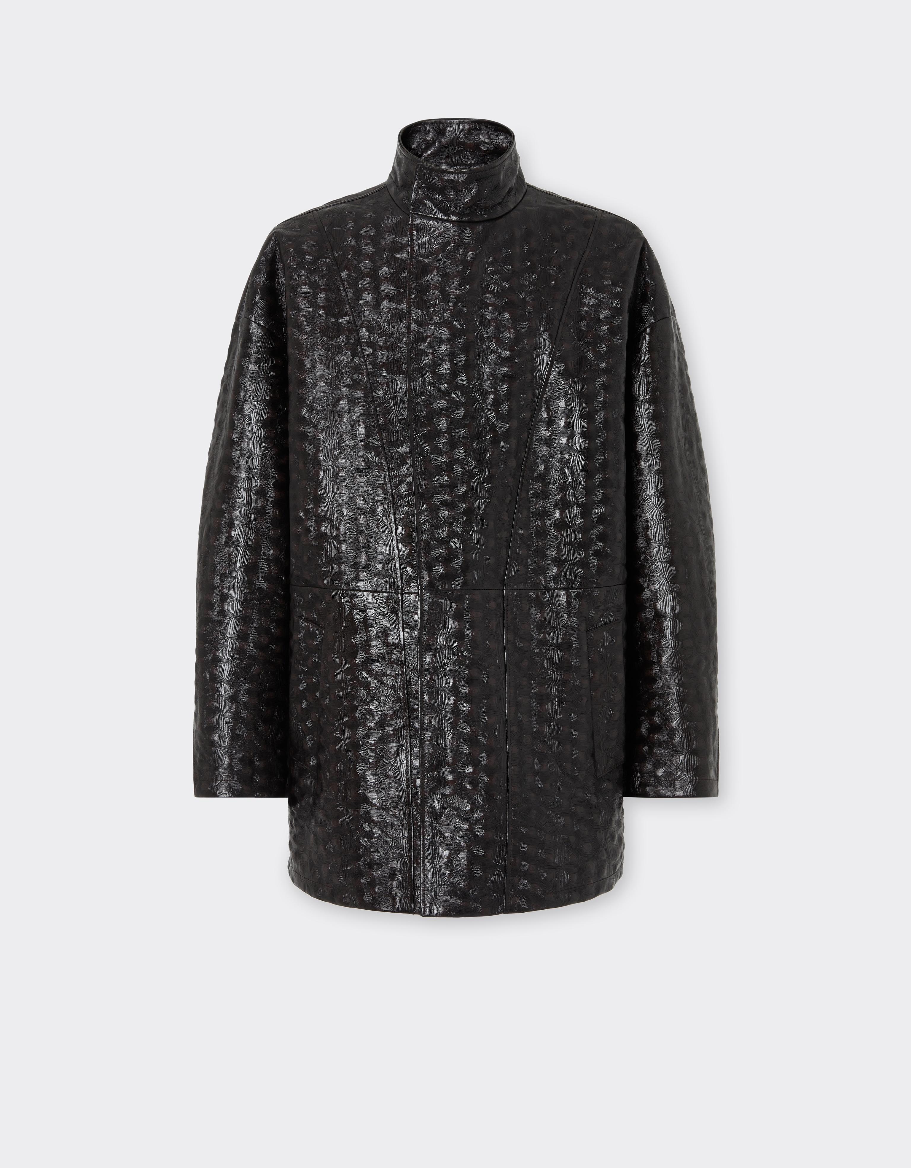 Leather Pea Coat with Turtle Pattern