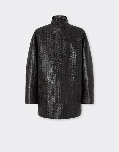 Leather Pea Coat with Turtle Pattern