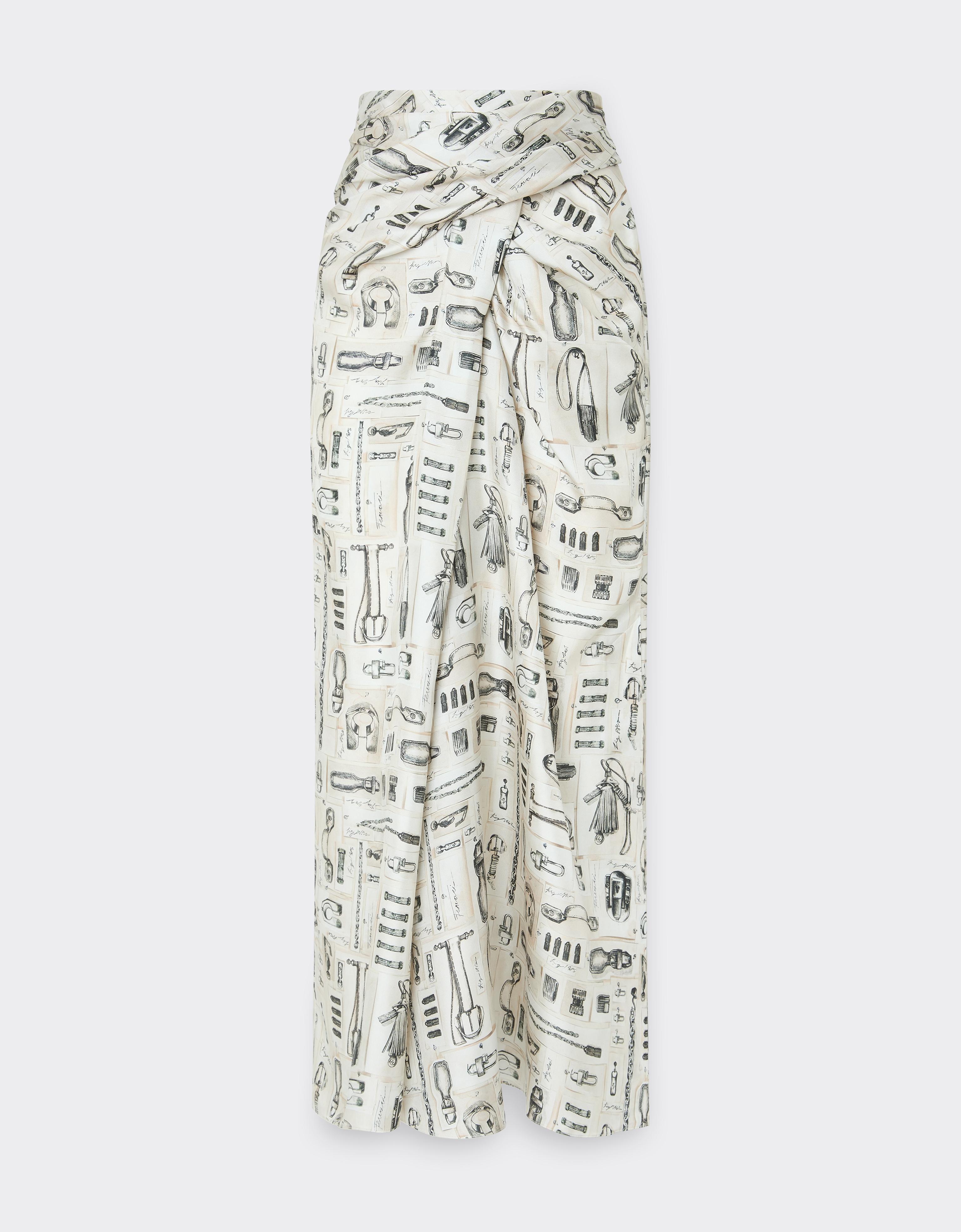 Ferrari Silk Twill Skirt With Officina Print In Avorio