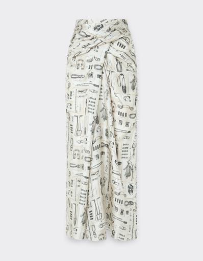Silk Twill Skirt with Officina Print