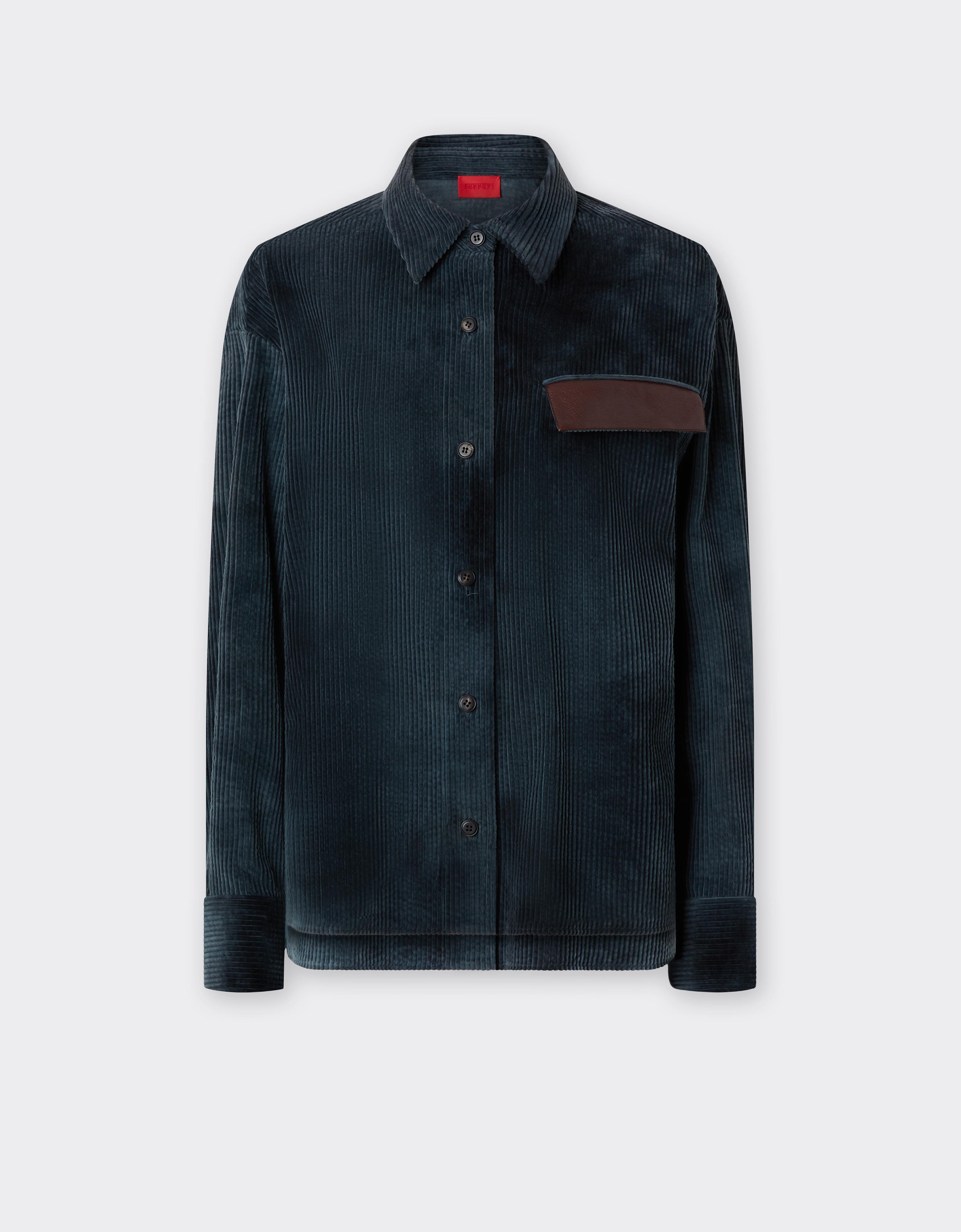 Ferrari Corduroy Shirt With  Back Panel In Verde Mugello