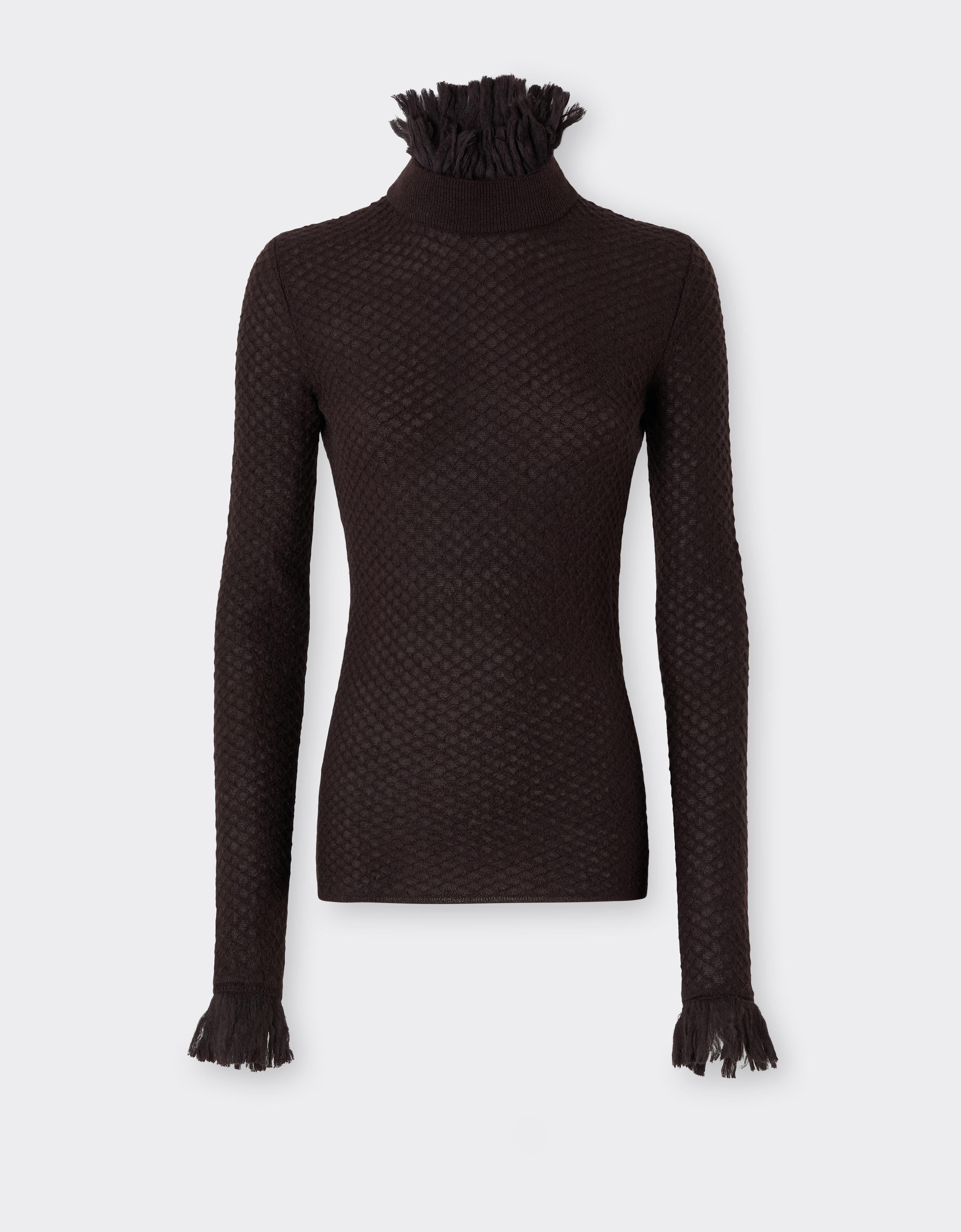 Ferrari Turtleneck With Fringes In Marrone Scuro