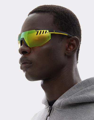 Scuderia Ferrari black goggle-style sunglasses with yellow lenses