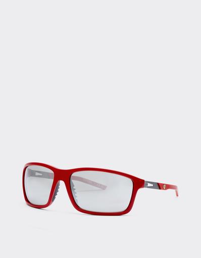 Scuderia Ferrari 0FZ6021 sunglasses in matte Ferrari red injected and metal with mirrored grey lenses.