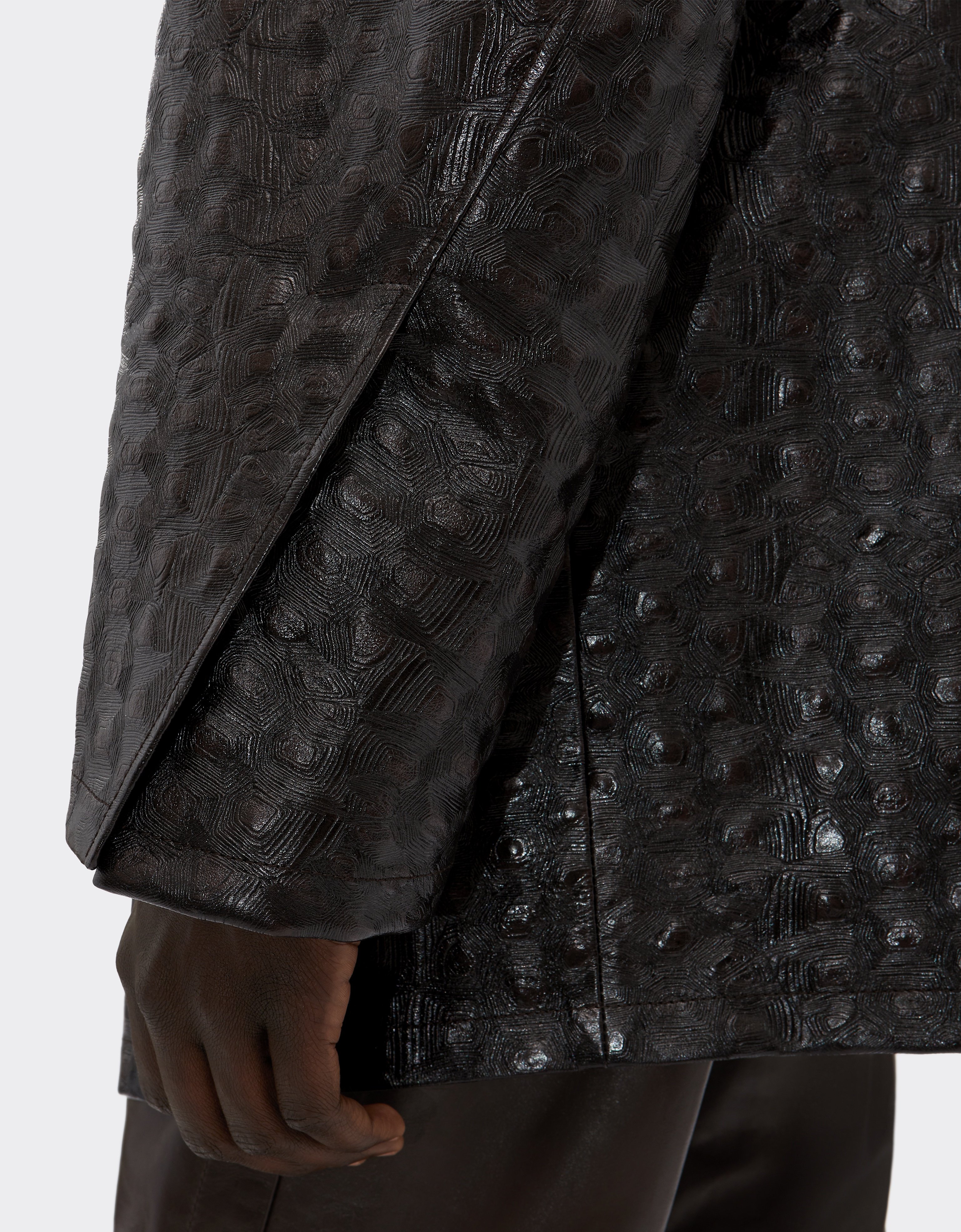 Leather Pea Coat with Turtle Pattern