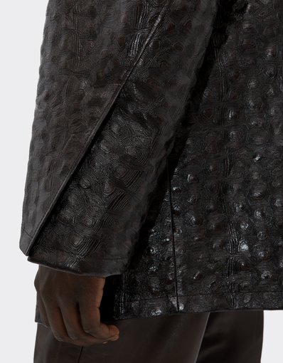 Leather Pea Coat with Turtle Pattern