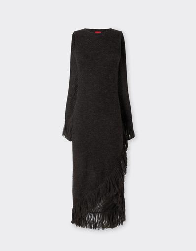 Midi dress in wool blend with fringing