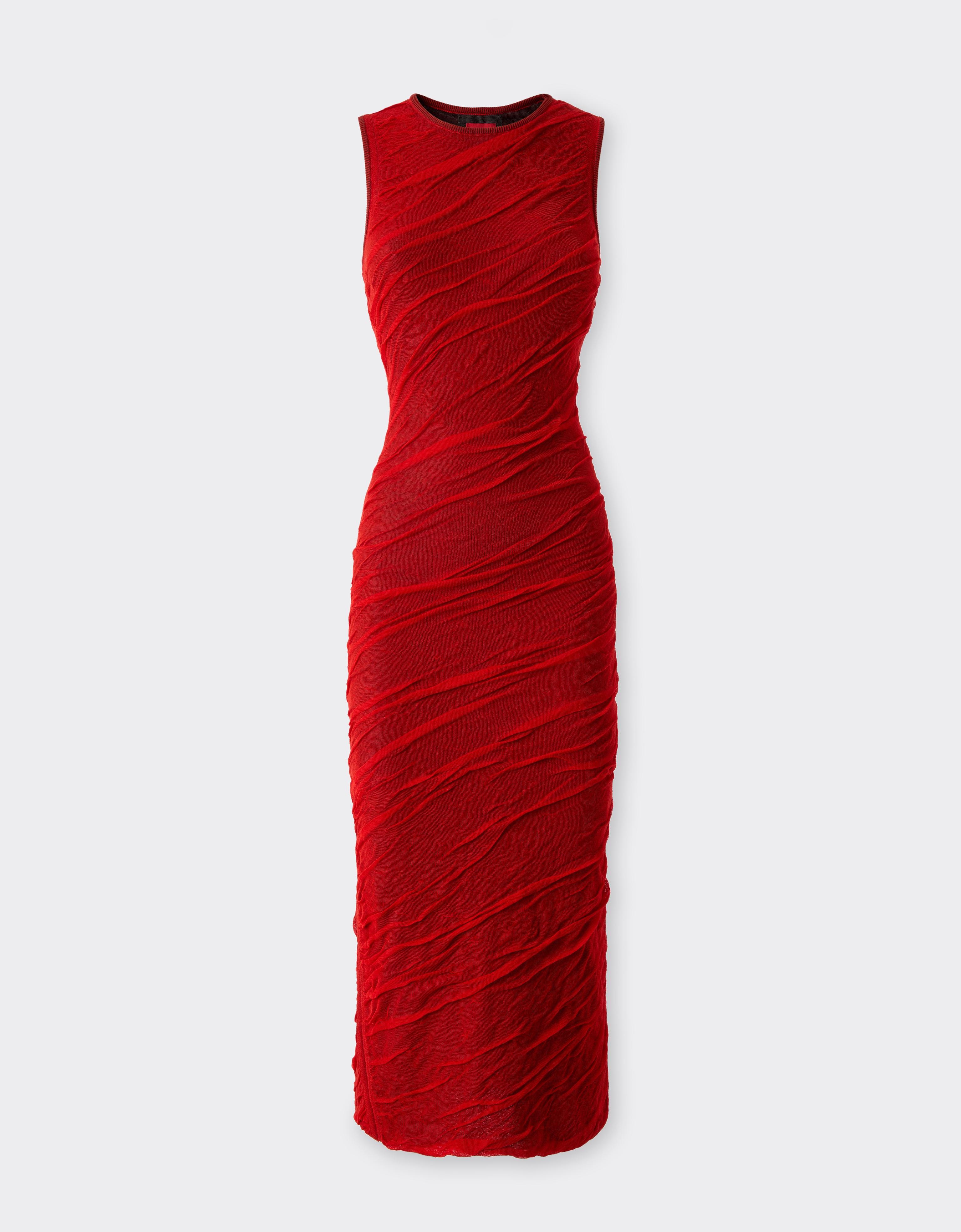 Ferrari Long Dress In Wool And Cotton Knit In Rosso Magma