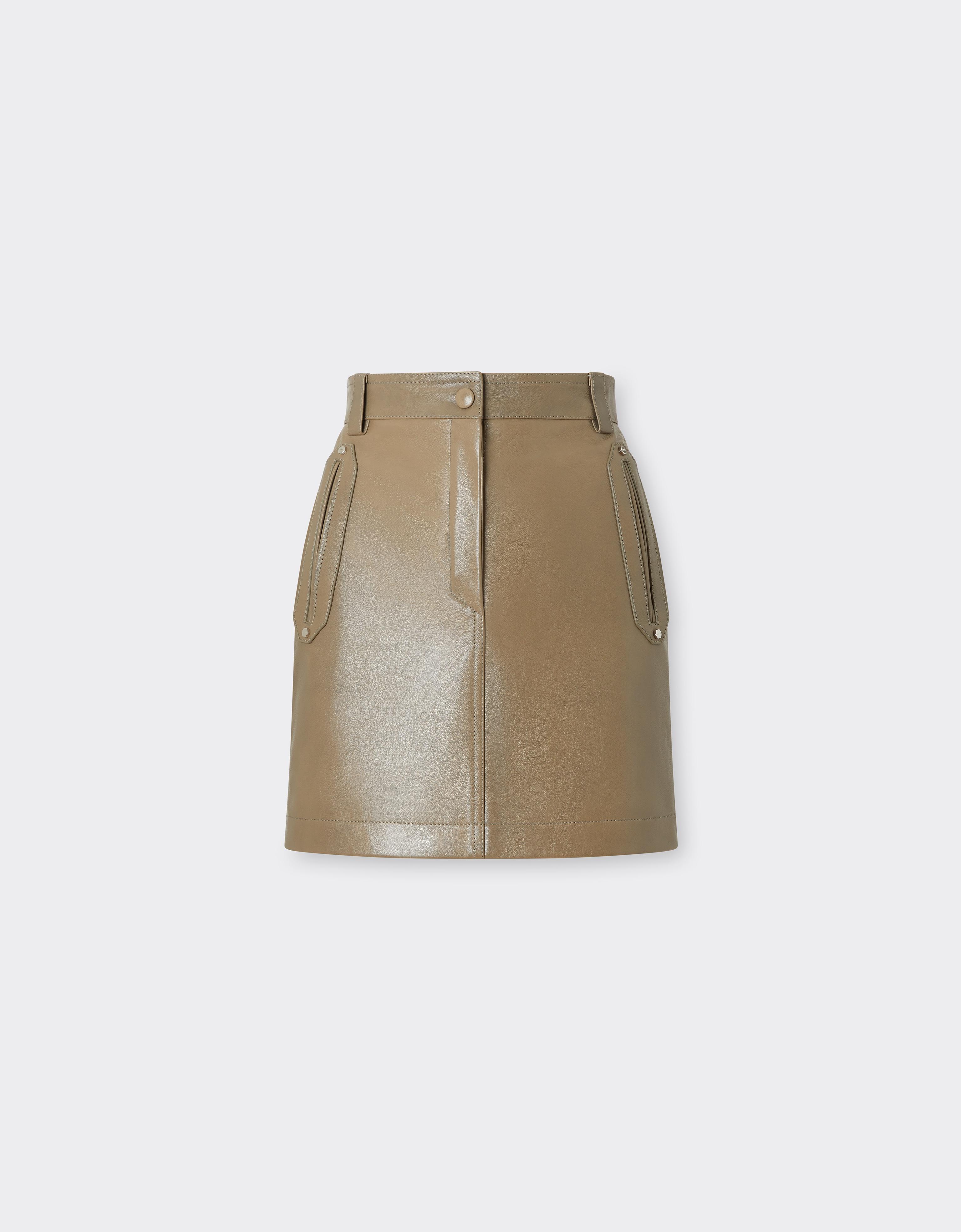 Ferrari High-waisted Leather Mini Skirt In Light Taupe