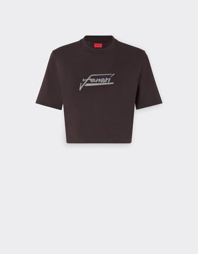 Crop-top T-shirt in cotton with embroidered logo