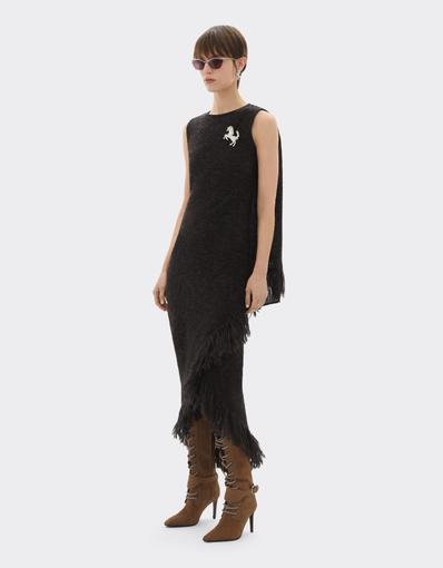 Midi dress in wool blend with fringing