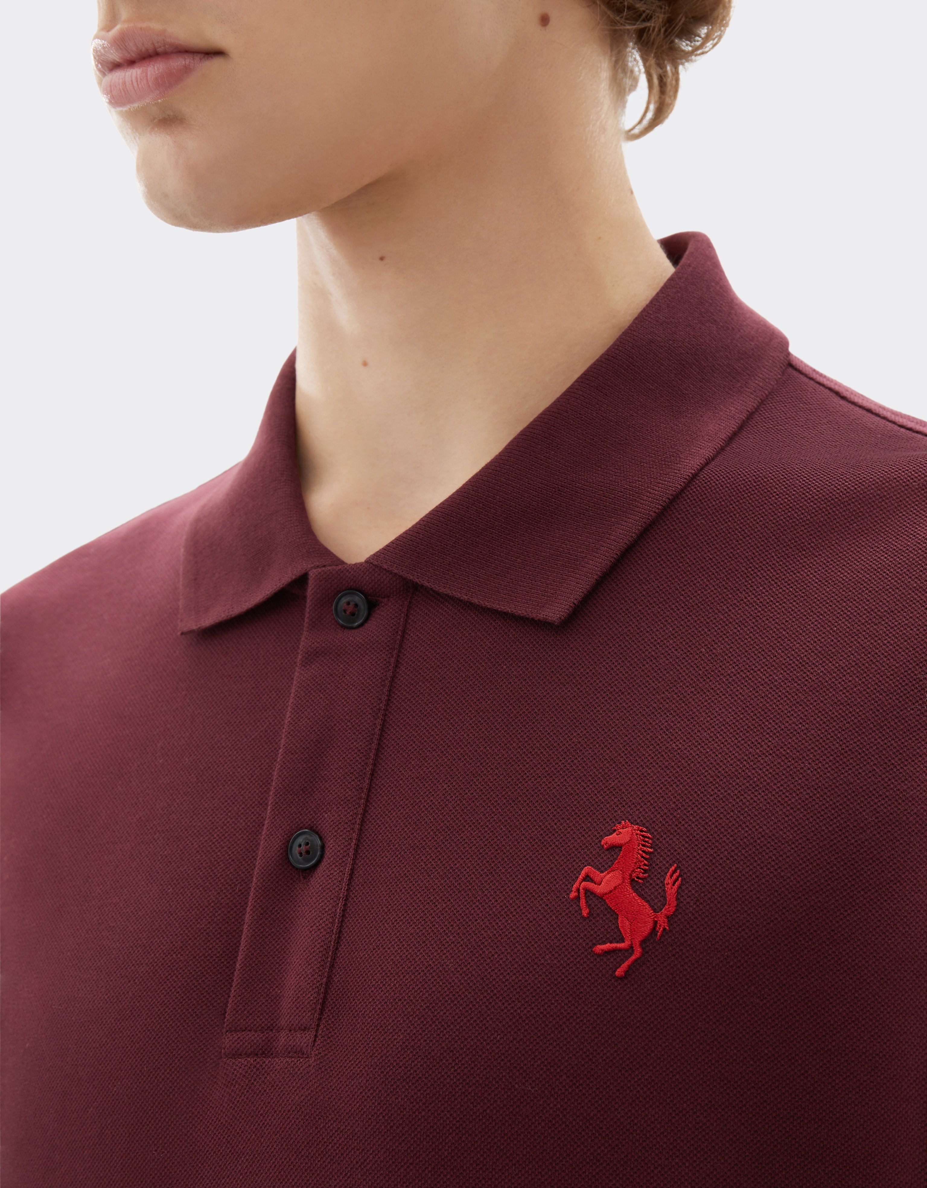 Rubino Cotton piqué polo shirt with Prancing Horse | Ferrari®