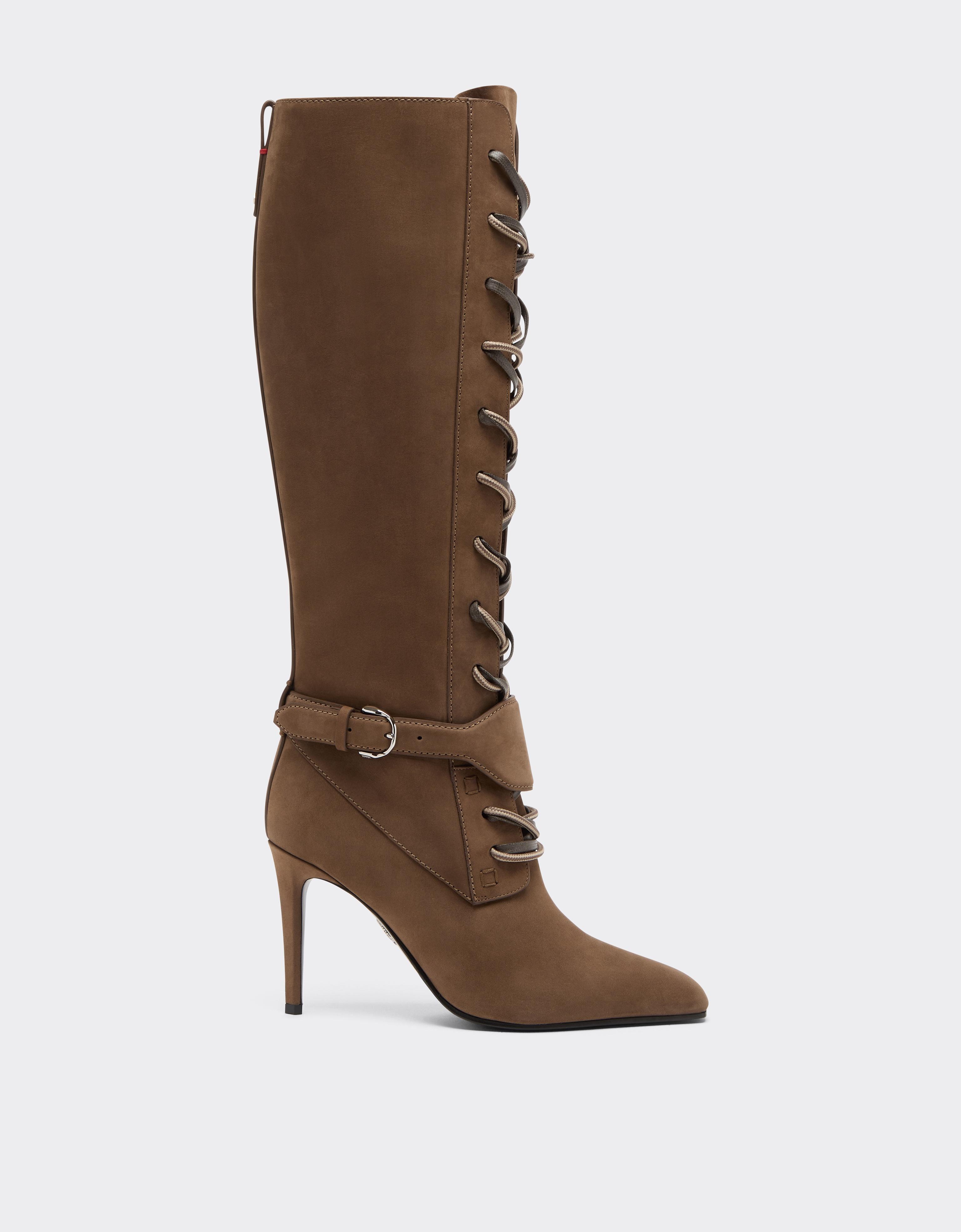 Ferrari High-top Nubuck Boot With Buckle In Brown