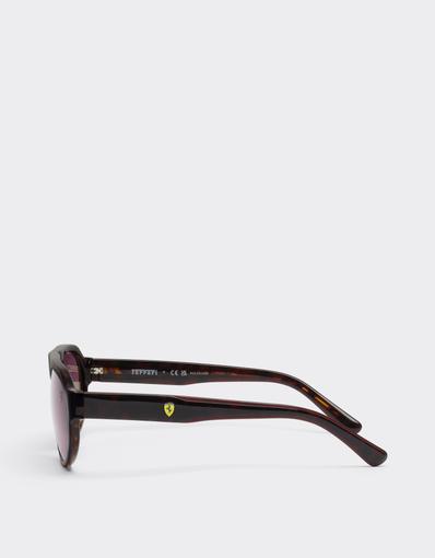 Scuderia Ferrari 0FZ6027 sunglasses in havana and burgundy acetate with gradient red lenses.